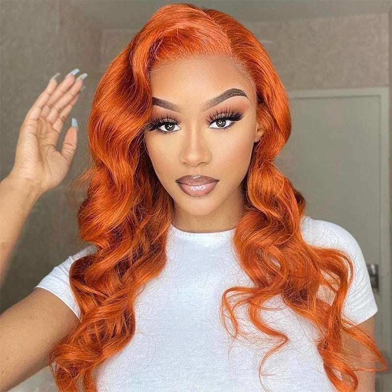 13x4 HD transparent lace front Body Wave wig, Ginger color