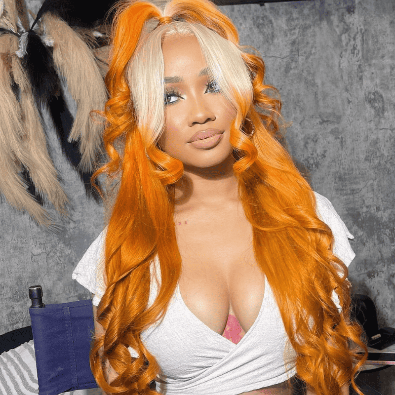 13x4 HD transparent lace front Ombre 613 Blonde Ginger wig, Body Wave