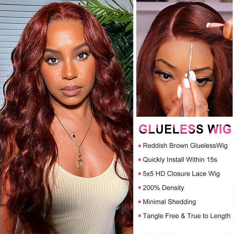 13x4 HD transparent lace front Reddish Brown Body Wave wig