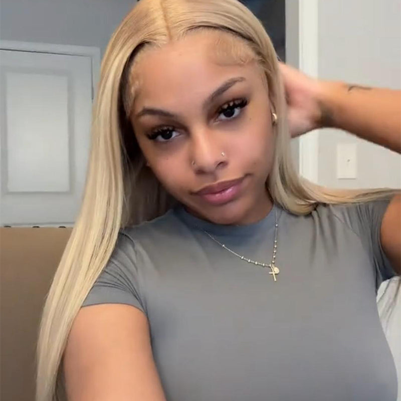 13x4 HD transparent lace front wig, Ash Blonde Balayage human hair