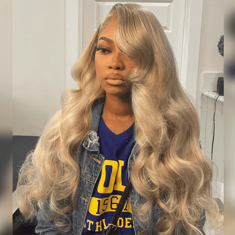 13x4 HD transparent lace front wig, Ash Dirty Blonde human hair