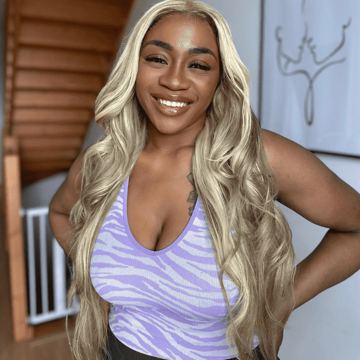13x4 HD transparent lace front wig, Balayage Ash Blonde, Body Wave