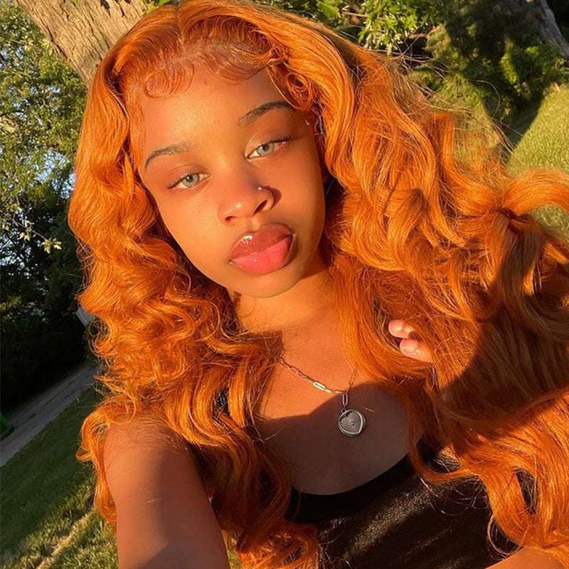 13x4 glueless lace front wig, Ginger color, 180% density Body Wave