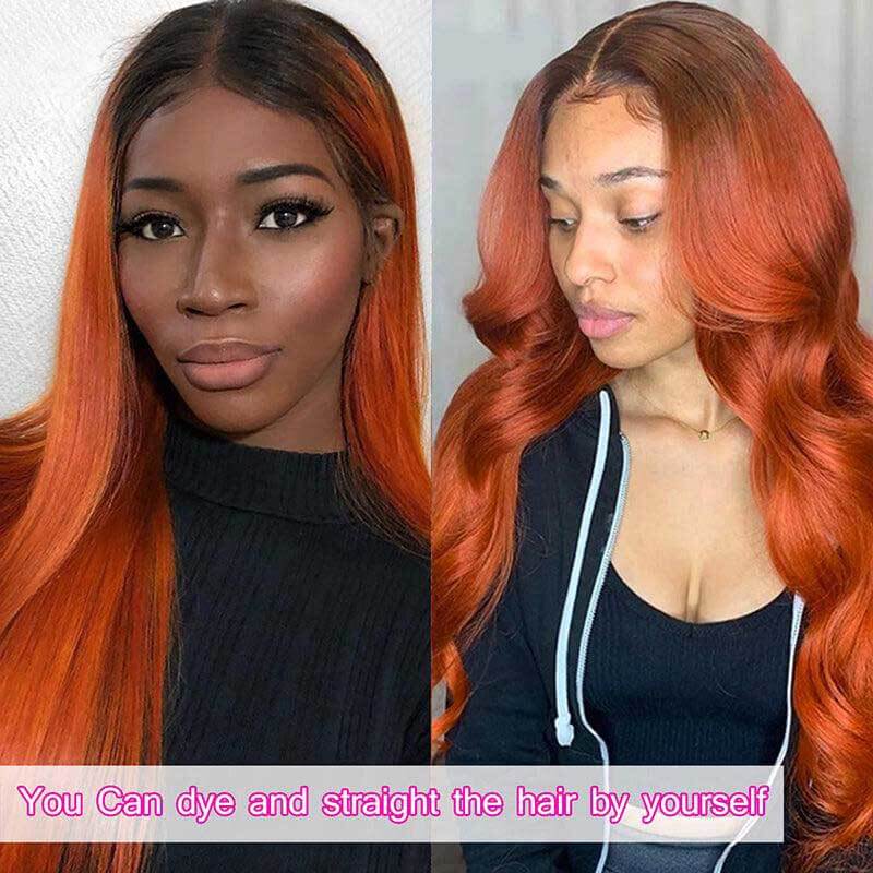 13x4 lace front wig, 1B/Ginger ombre, 180% density human hair