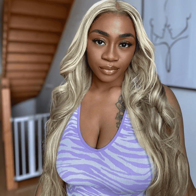 13x4 lace front wig, Balayage Ash Blonde, 180% density human hair