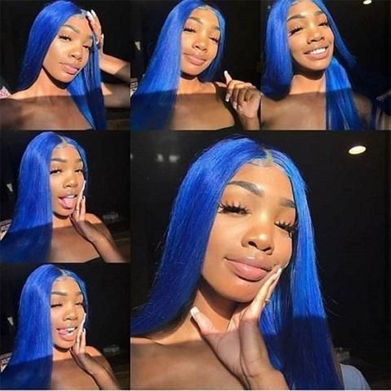 13x4 lace front wig, Blue color, 180% density human hair