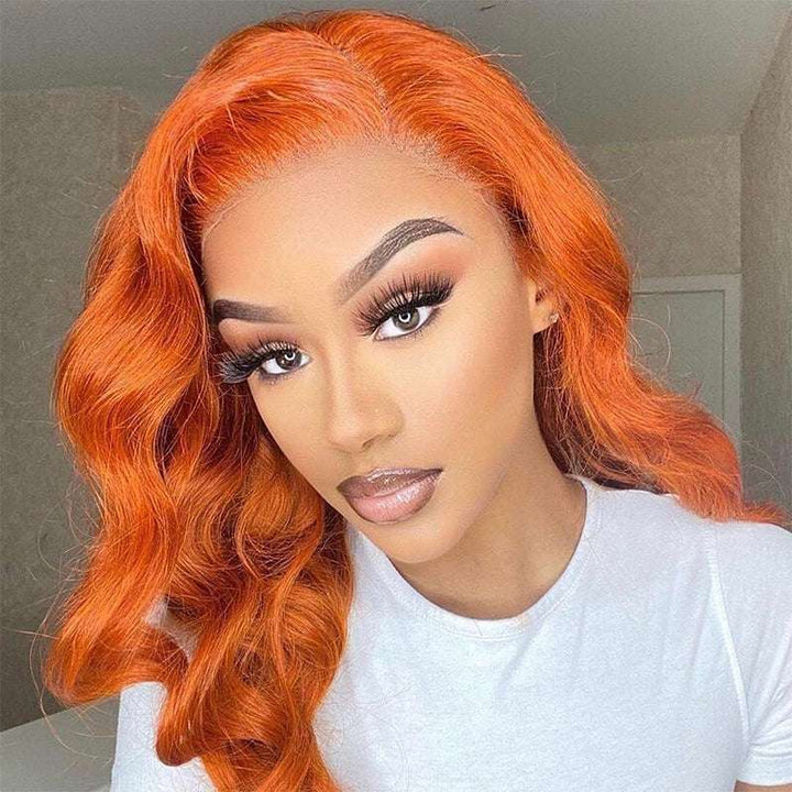 13x4 lace front wig, Ginger color, 180% density human hair