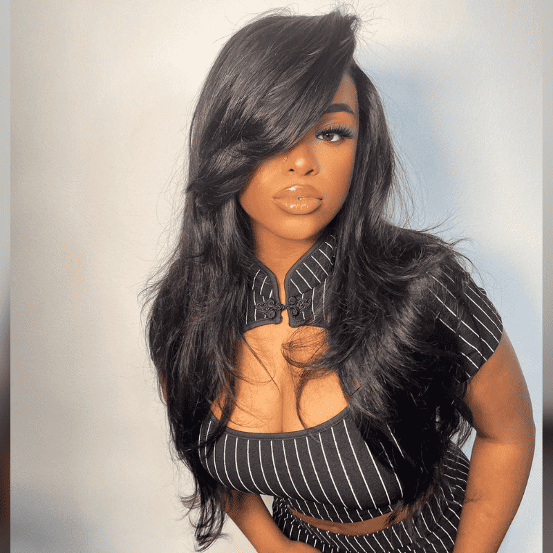 13x4 lace front wig with curtain bangs, Body Wave, human hair