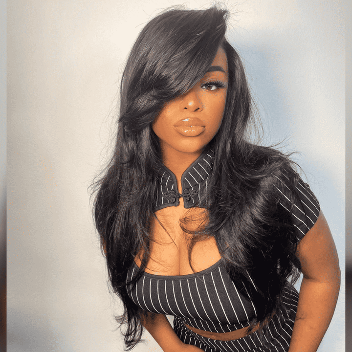 13x4 lace front wig with curtain bangs, Body Wave, human hair