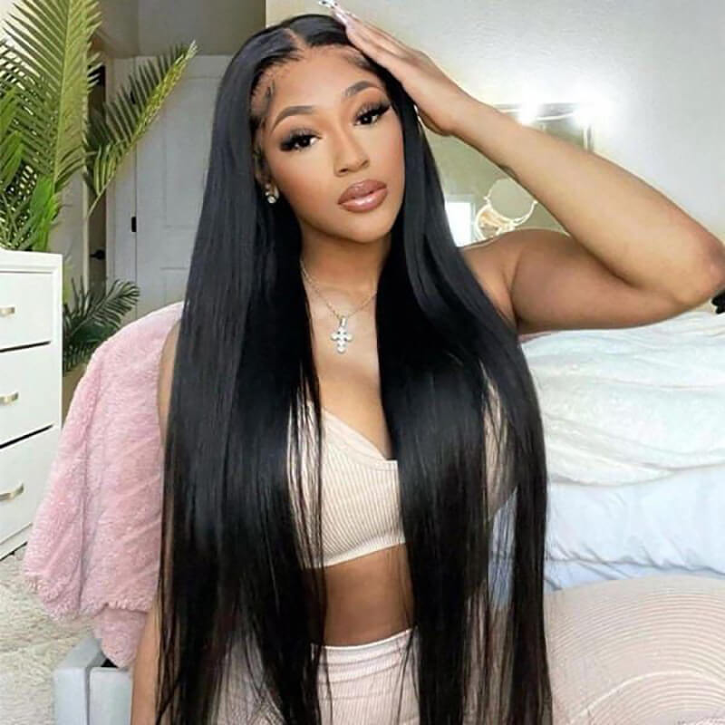 13x6 HD Lace Front Straight Human Hair Wig Natural Look