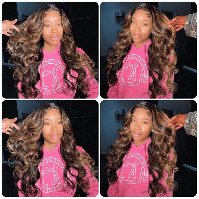13x6 HD lace front Body Wave wig, 1B/30 Highlight human hair for beginners