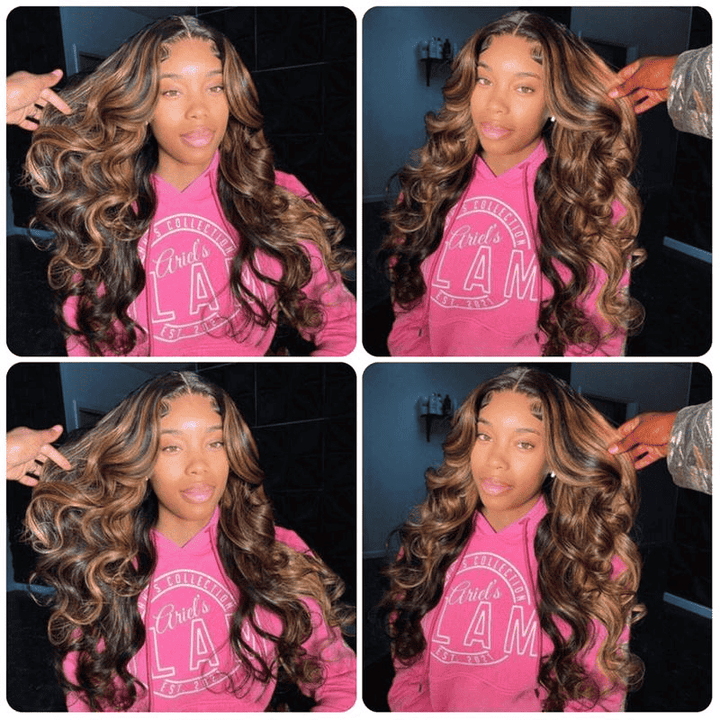 13x6 HD lace front Body Wave wig, 1B/30 Highlight human hair for beginners