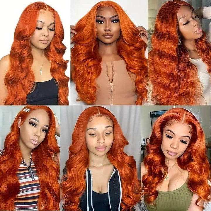 13x6 HD lace front wig, Ginger color, 250% density human hair