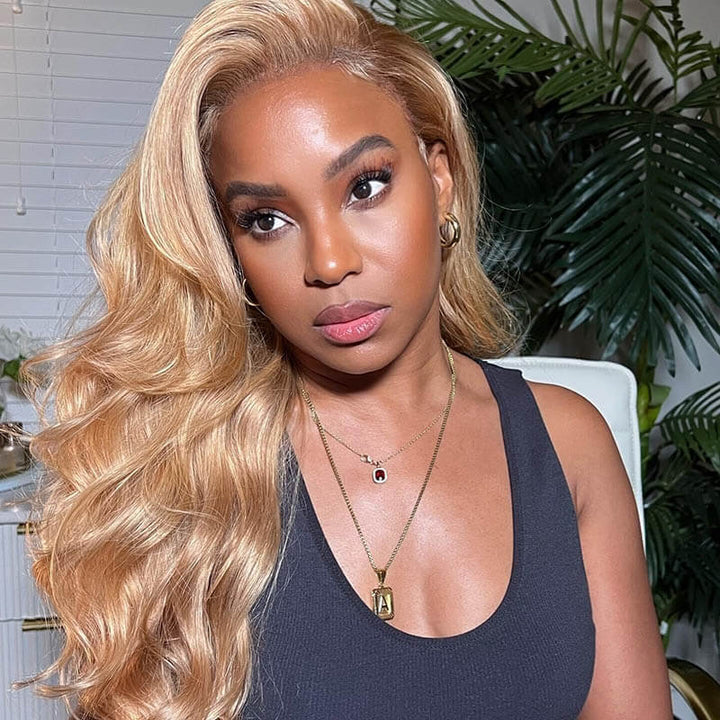 13x6 HD lace front wig, Honey Blonde #27, 180% density Body Wave