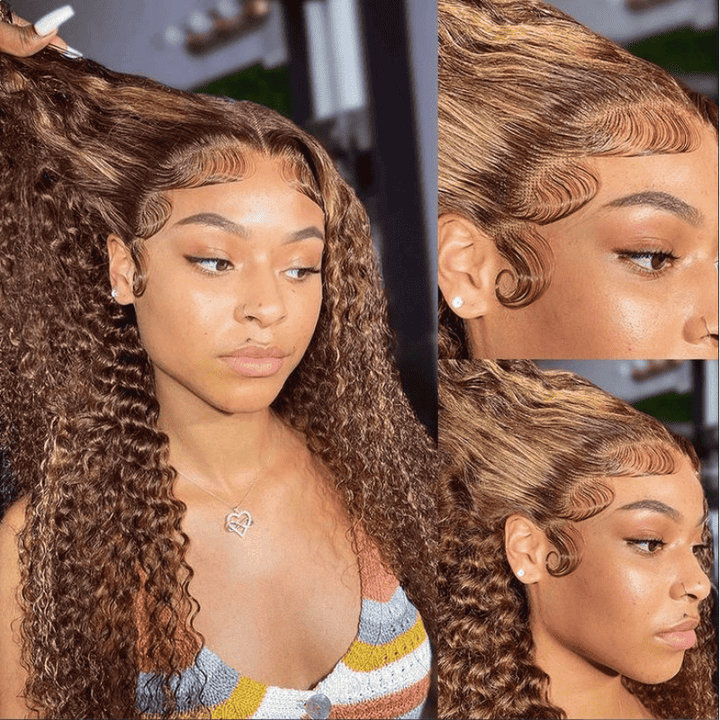 13x6 HD lace front wig, P4/27 Highlight Deep Wave human hair