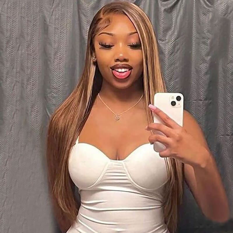 13x6 HD lace front wig, P4/27 Highlight straight hair, 150% 180% density