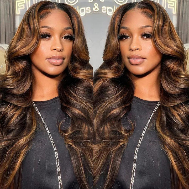 ALIGLOSSY 1B/30 Highlight Body Wave Wig Human Hair 13x6 HD Lace Front 180 Density