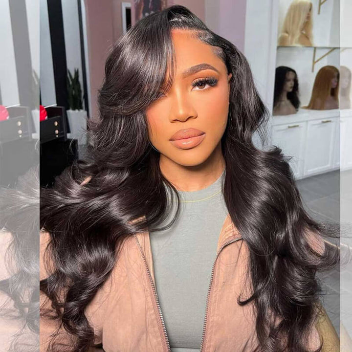 13x6 HD transparent lace front Body Wave human hair wig, 250% density
