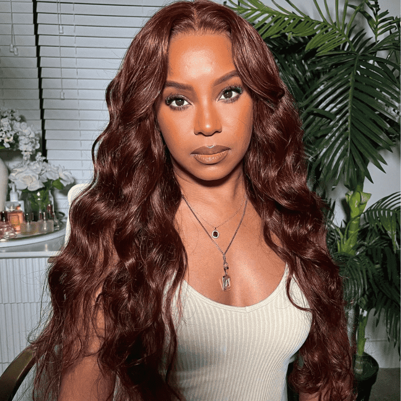 13x6 HD transparent lace front Body Wave wig, Reddish Brown #33