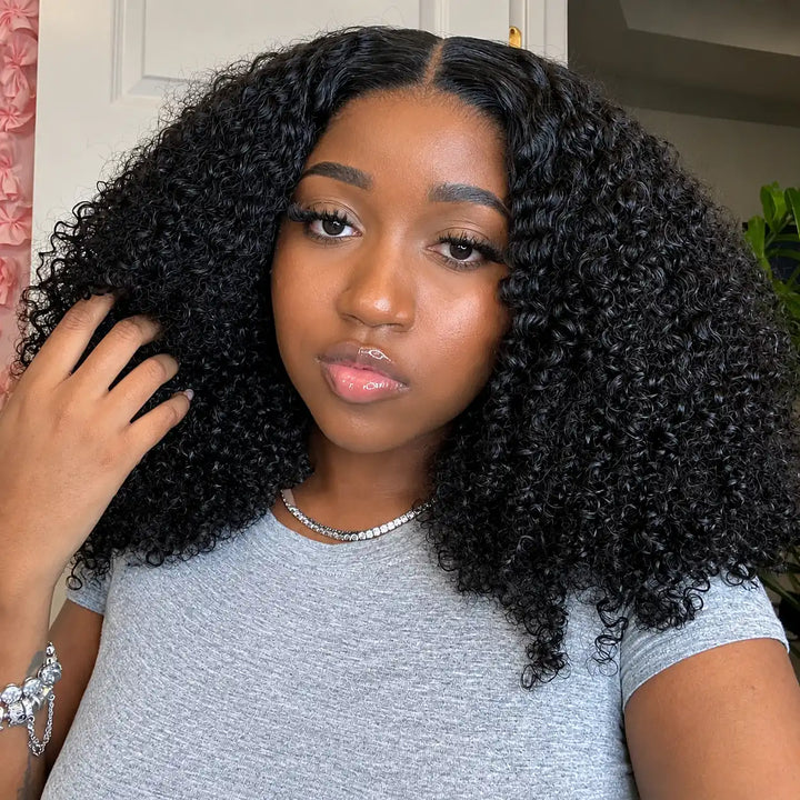 14 Inch Length Wear Go Glueless Short Bob Kinky Curly Human Hair Wig 200% Density