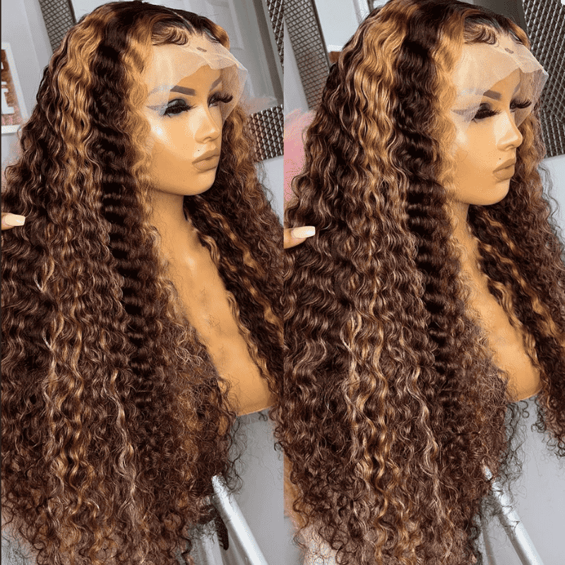 150% 180% density P4/27 Highlight Deep Wave wig, 13x4 HD lace