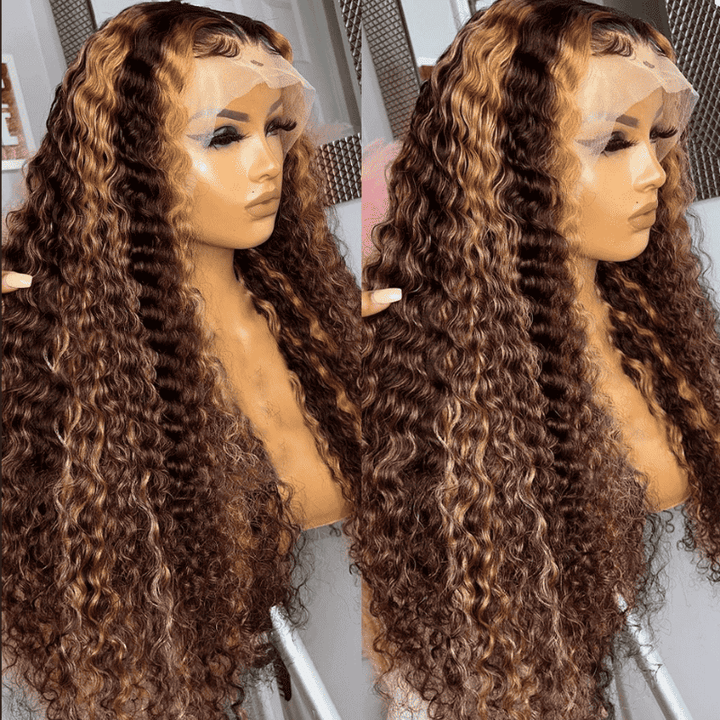 150% 180% density P4/27 Highlight Deep Wave wig, 13x4 HD lace