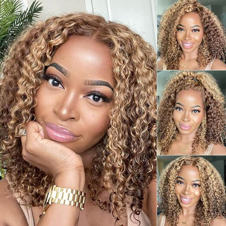 150% density 13x4 lace front bob wig, 4/27 Highlight Jerry Curly style