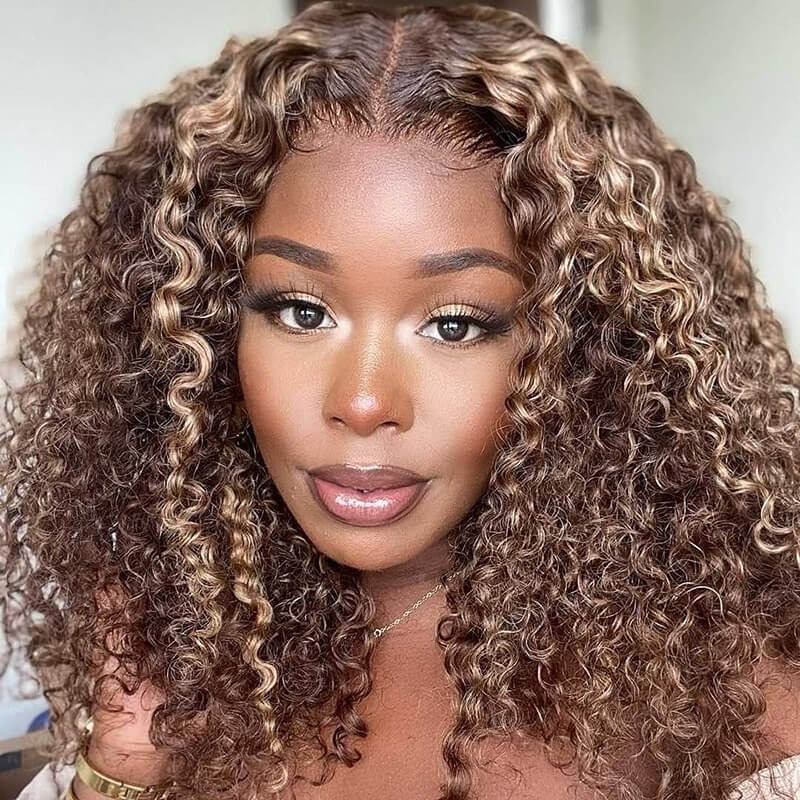 150% density Jerry Curly Bob wig, 4/27 Highlight human hair, 13x4 lace