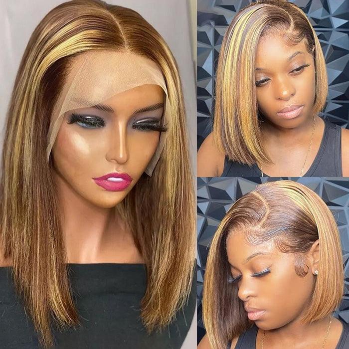 150% density P4/27 Highlight bob wig, 13x4 HD transparent lace front