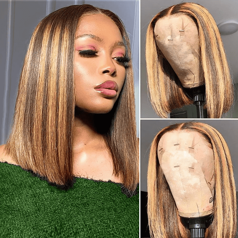150% density P4/27 Highlight short bob, 13x4 HD lace front wig