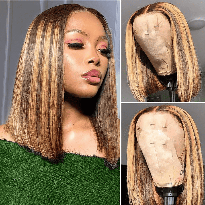 150% density P4/27 Highlight short bob, 13x4 HD lace front wig