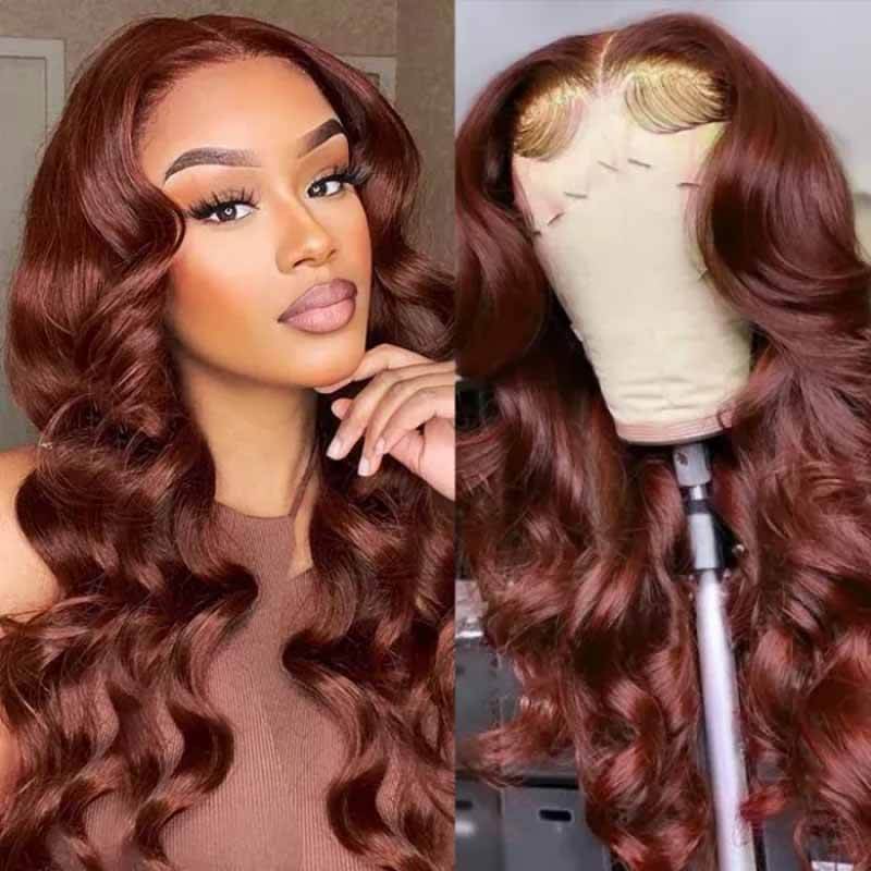 180% Density 13x4 HD lace front Reddish Brown #33 Body Wave wig