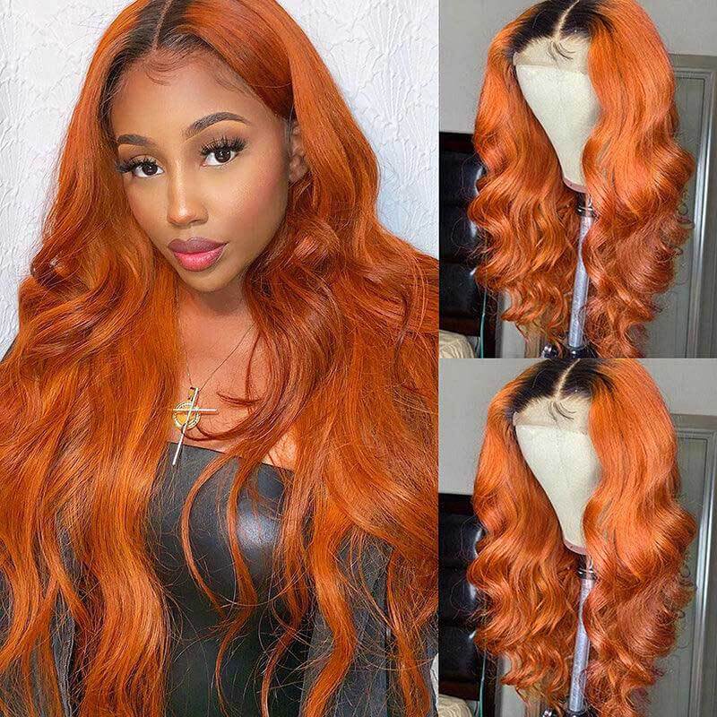 180% Density 1B/Ginger Body Wave 13x4 glueless lace front wig