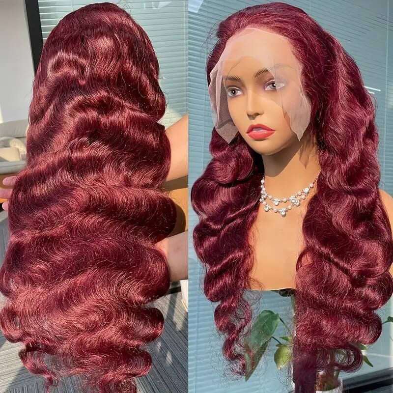 180% Density 99J Burgundy 13x4 HD lace front Body Wave wig