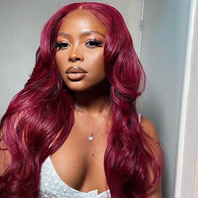 180% Density 99J Burgundy 13x6 HD lace front Body Wave wig
