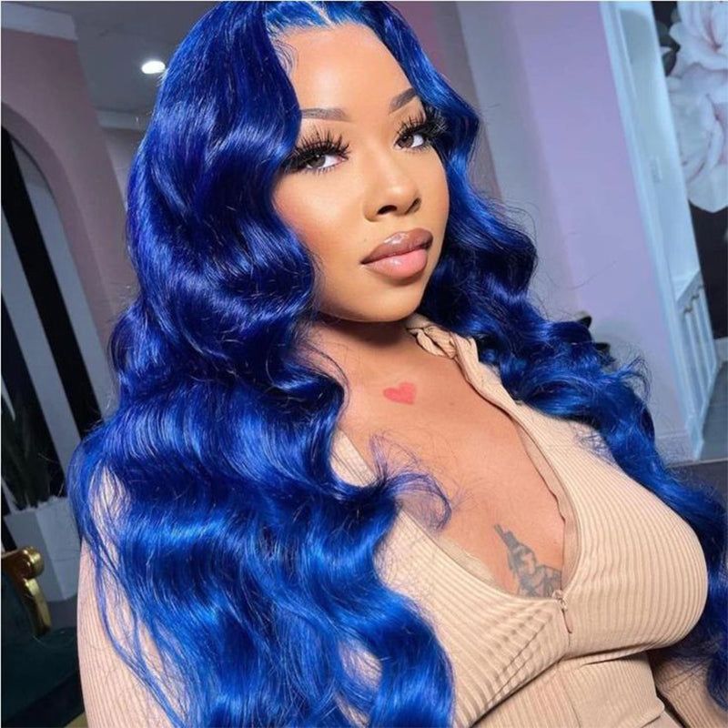 180% Density Blue 13x4 lace front Body Wave human hair wig