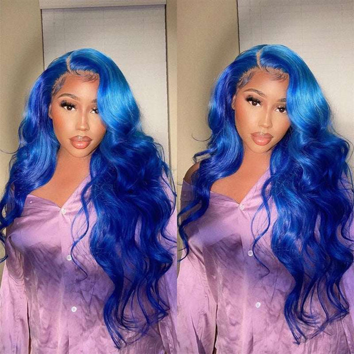180% Density Blue 13x4 lace front Body Wave human hair wig
