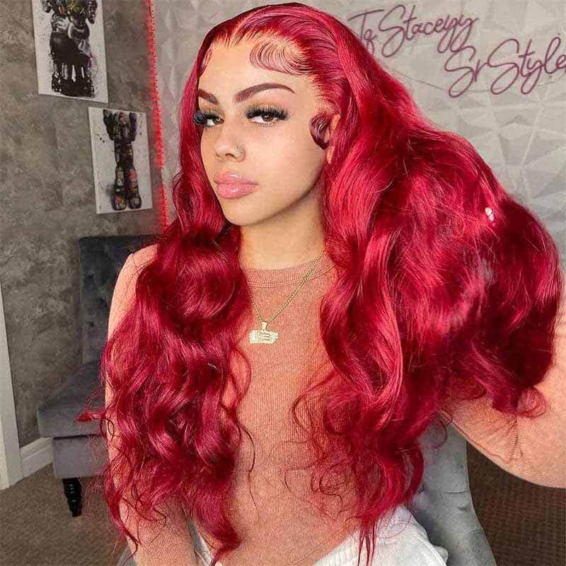180% Density Burgundy Body Wave 13x4 HD lace front wig