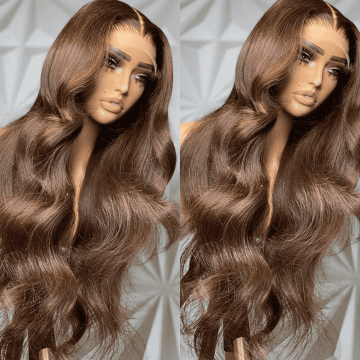 180% Density Chocolate Brown Body Wave 13x4 HD lace front glueless wig