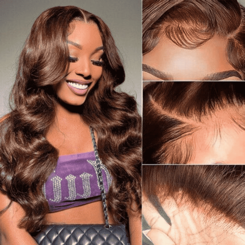 180% Density Chocolate Brown Body Wave 13x4 HD lace front glueless wig