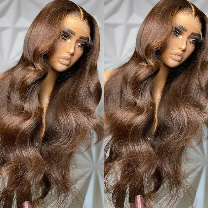 180% Density Chocolate Brown Body Wave 13x4 HD lace front wig