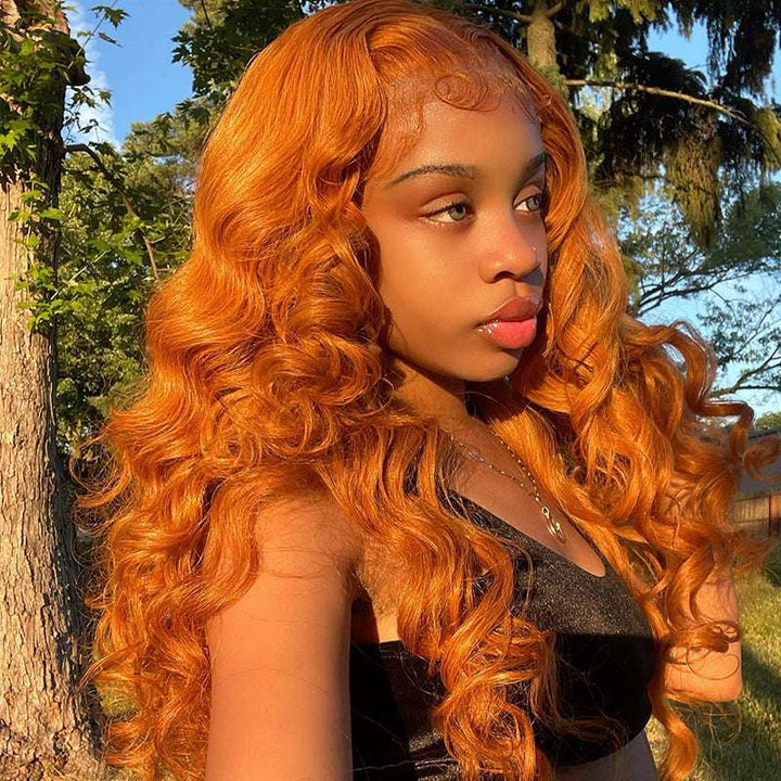 180% Density Ginger 13x4 glueless Body Wave lace front wig