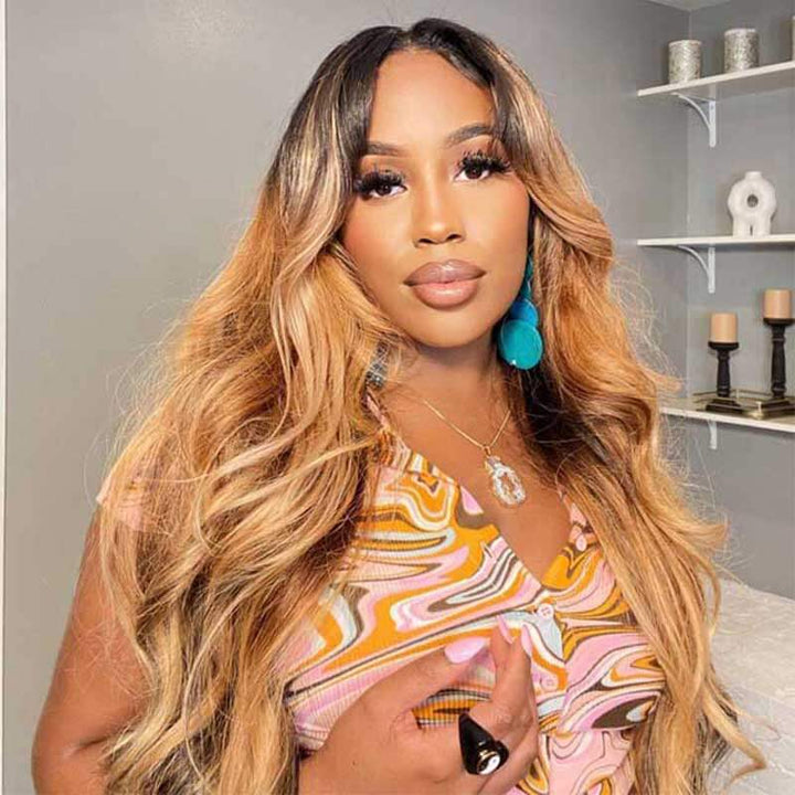 180% Density Ombre 1B27 13x4 glueless Body Wave lace front wig