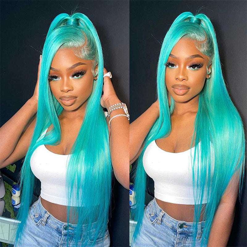180% Density Pastel Green 13x4 lace front human hair wig