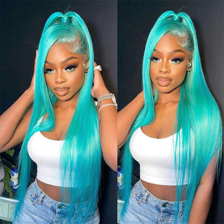 180% Density Pastel Green 13x4 lace front human hair wig