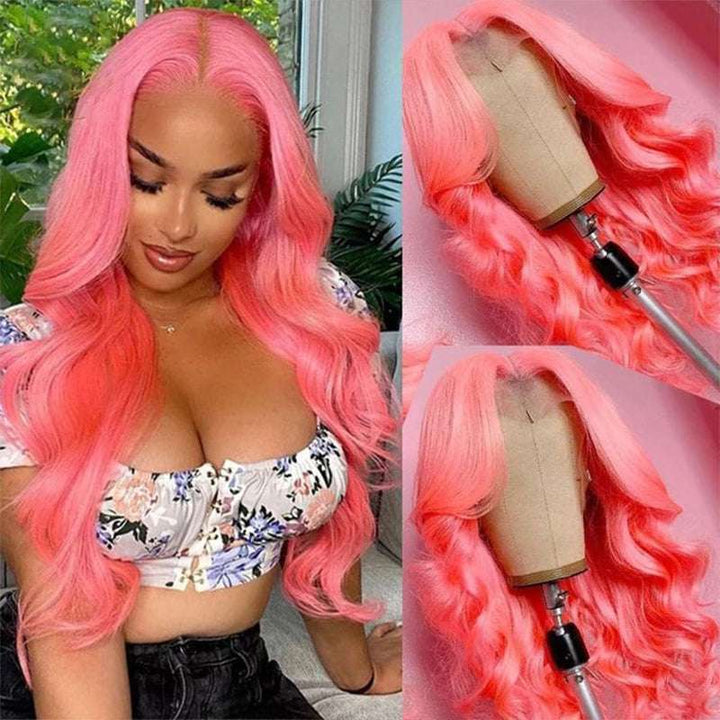 180% Density Pink Color Body Wave 13x4 HD lace front wig