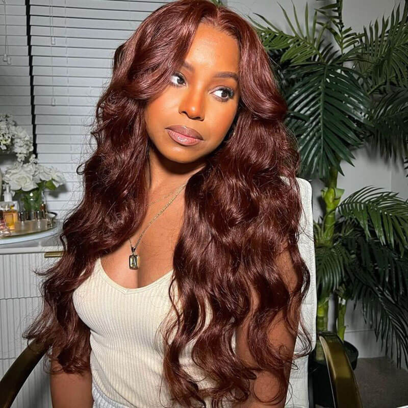 180% Density Reddish Brown #33 13x6 HD lace front Body Wave wig