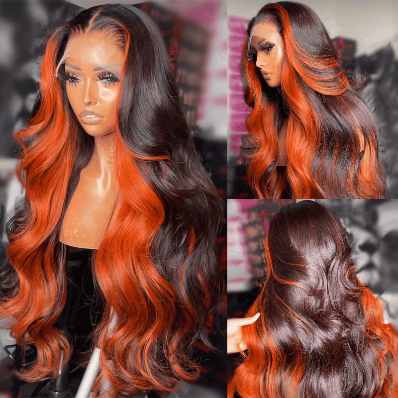 180% Density Skunk Stripe Ginger 13x4 HD lace front Body Wave wig