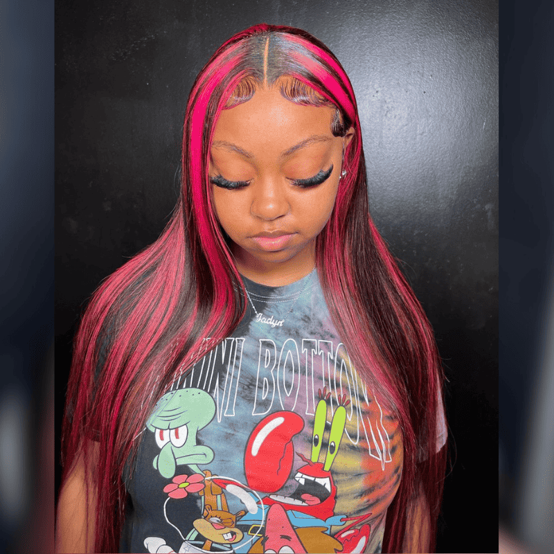 180% density 13x4 lace front wig, 1B Burgundy Highlight human hair