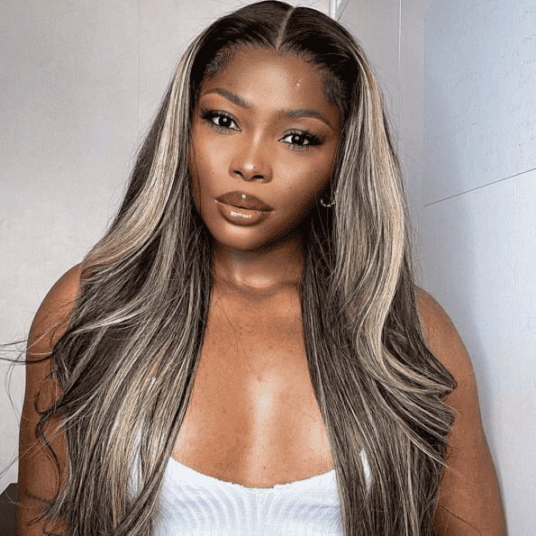 180% density 13x4 lace front wig, Balayage Highlights Black Blonde human hair